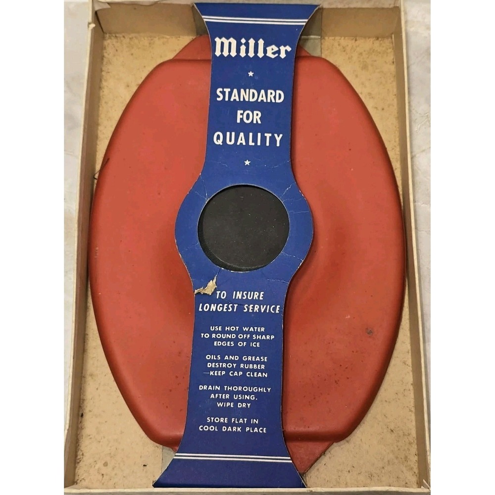 Miller Standard Ice Cap Vintage Rubber Hot Water Bottle w/ Original Box